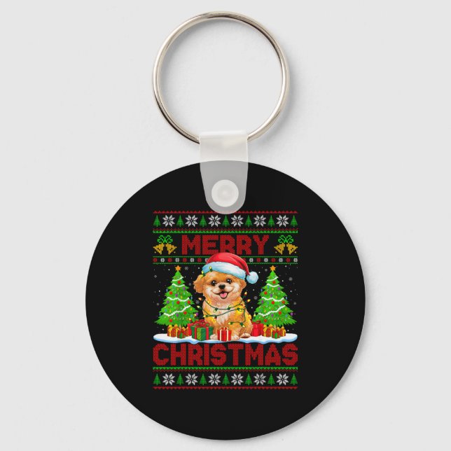 Shih O Ugly Christmas Sweaters Funny Pet Dog Light Key Ring (Front)