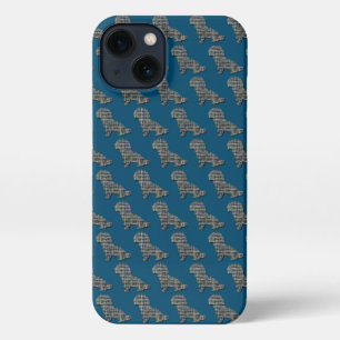 Shih-Poo Cute Dog Silhouette Grid Blue iPhone 13 Case