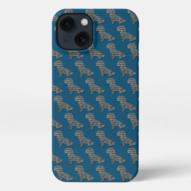 Shih-Poo Cute Dog Silhouette Grid Blue iPhone Case (Back)