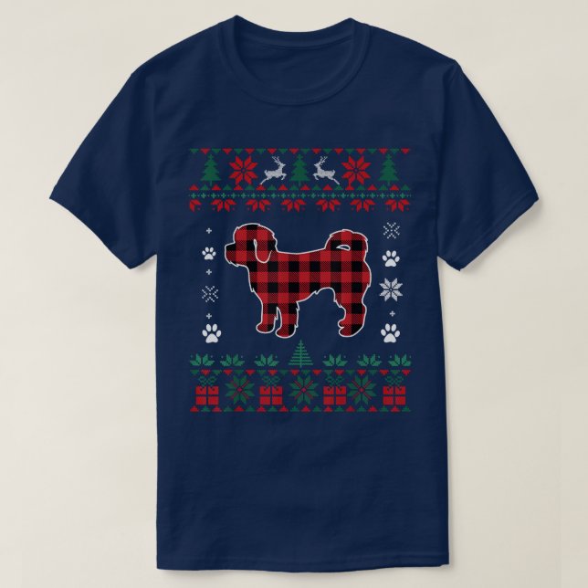 Shih Poo Dog Lover Pajama Red Plaid Ugly Christmas T-Shirt (Design Front)
