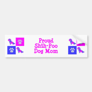 Shih-Poo Dog Silhouette Hot Pink and Blue Best Mom Bumper Sticker