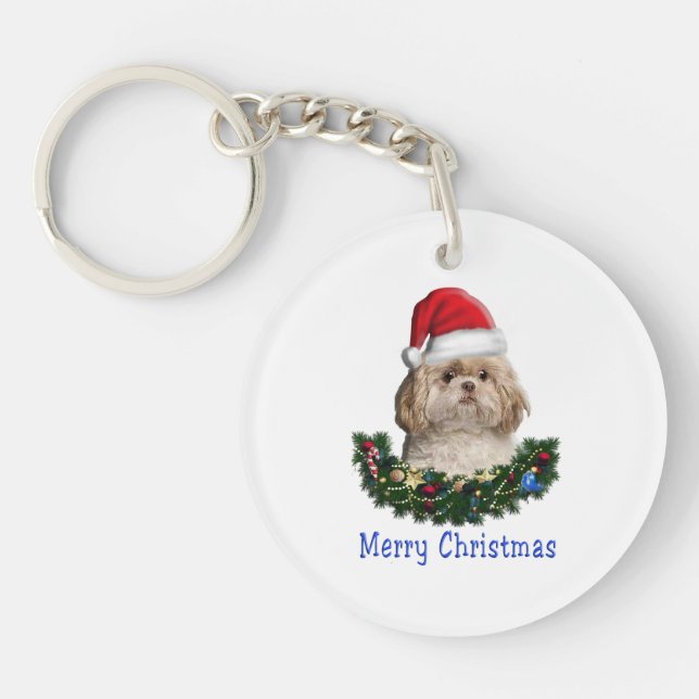 Shih-Tsu Dog  Christmas items Key Ring (Front)