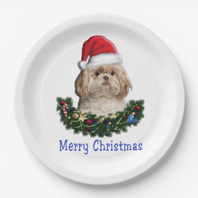 Shih-Tsu Dog  Christmas items Paper Plate (Front)