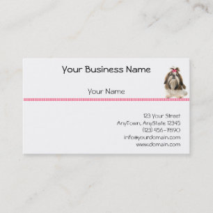 Shih Tsu with Pink Bow on Pink Diamond border Business Card
