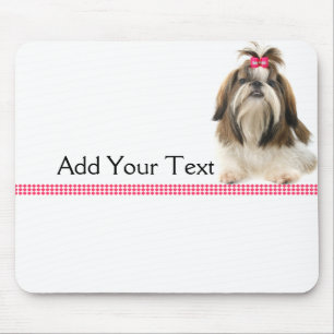 Shih Tsu with Pink Bow on Pink Diamond border Mouse Pad