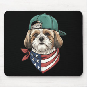 Shih Tzu Aamerican Flag Dog - Patriotic Usa Dog Mouse Pad