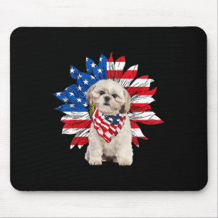 Shih Tzu American Flag Sunflower Dog Lovers 4th Of Mouse Pad