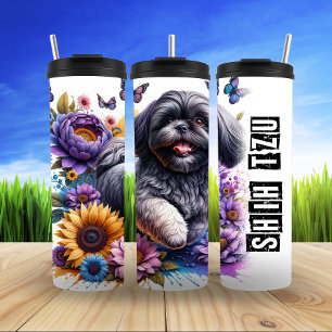 Shih Tzu Amidst Floral Splendor Thermal Tumbler