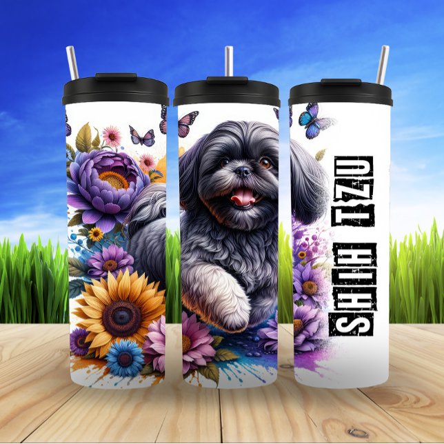 Shih Tzu Amidst Floral Splendour Thermal Tumbler (Creator Uploaded)