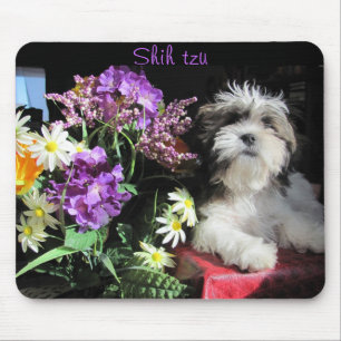 Shih tzu and flowers mouse pad