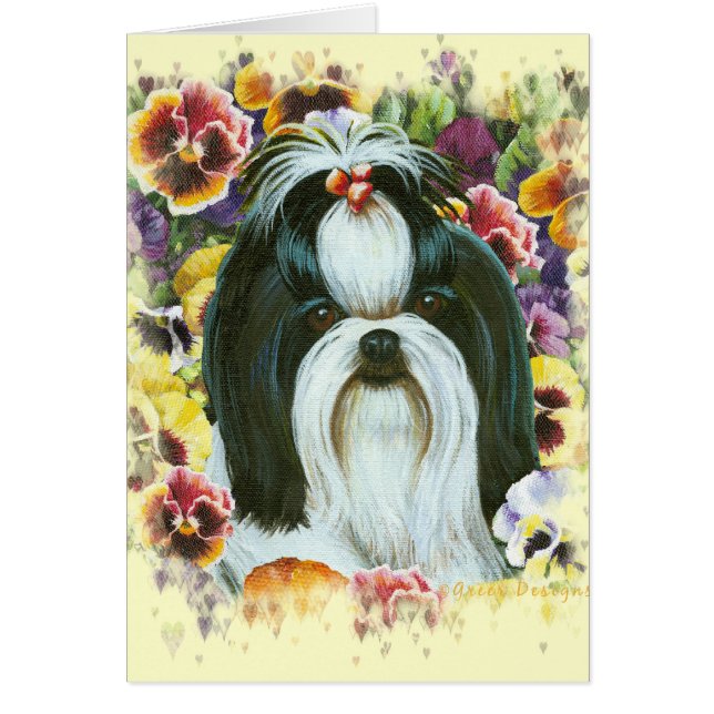 Shih Tzu and Pansies Art Print (Front)