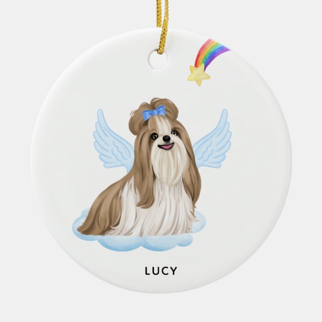 Shih Tzu Angel Personalised Dog Pet Memorial Ceramic Tree Decoration (Front)