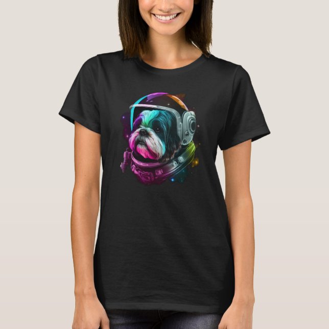 Shih Tzu Astronaut Dog in Outer Space Cosmic Plane T-Shirt (Front)