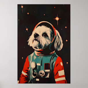 Shih Tzu Astronaut Poster, Shih Tzu Retro Print