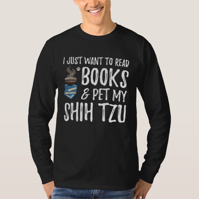 Shih Tzu Avid Book Reader  Dog Mom T-Shirt (Front)