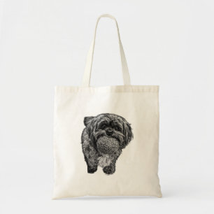 Shih Tzu & Ball Tote   Hand-Drawn Dog Art Bag