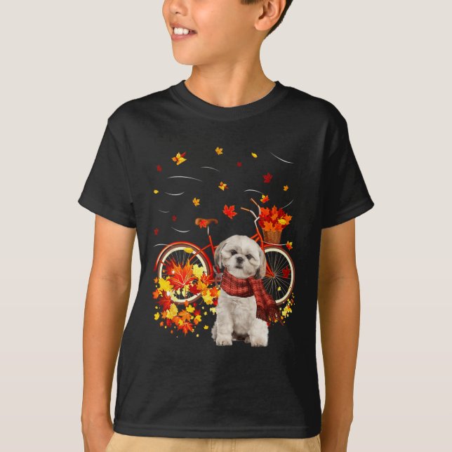 Shih Tzu Bike Autumn Dog Leaf Fall Fun Fall Y all  T-Shirt (Front)