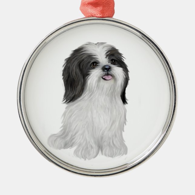Shih Tzu - black and white (by JF) Metal Tree Decoration (Front)