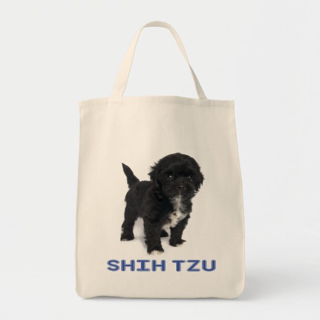 Shih Tzu Black And White Puppy Dog Love Tote Bag (Front)