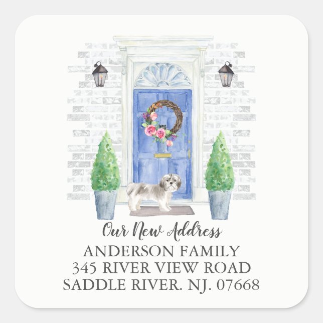 Shih tzu Blue Door New Address Label Sticker (Front)