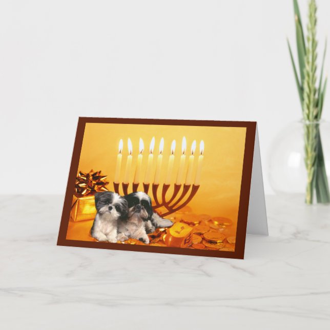 Shih Tzu Chanukah Card Menorah (Front)