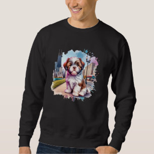Shih Tzu Chicago watercolor style, Chi Town skylin Sweatshirt
