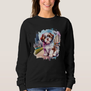Shih Tzu Chicago watercolor style, Chi Town skylin Sweatshirt