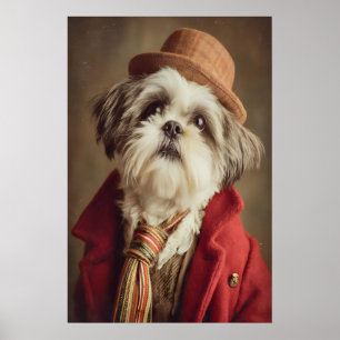 Shih Tzu Christmas Art Print, Festive Farmhouse Poster