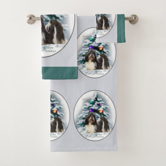 Shih Tzu Christmas Bath Towel Set (Insitu)