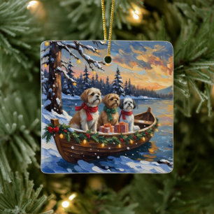 Shih Tzu Christmas Boat Holiday Ceramic Ornament
