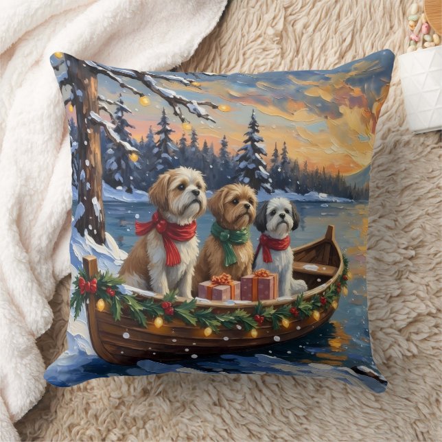 Shih Tzu Christmas Boat Holiday Cushion (Blanket)