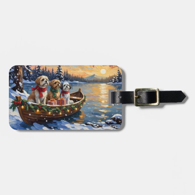 Shih Tzu Christmas Boat Holiday Luggage Tag (Front Horizontal)