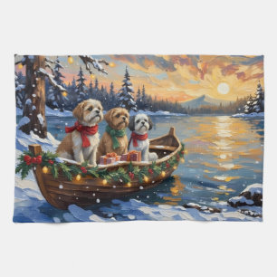 Shih Tzu Christmas Boat Holiday Tea Towel