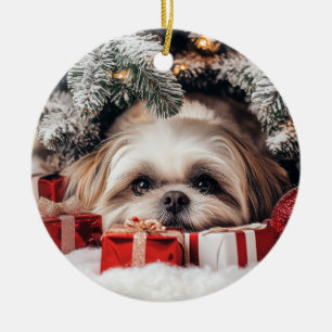 Shih Tzu Christmas Ceramic Tree Decoration