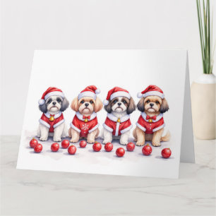 Shih Tzu Christmas Dress Santa Hat Card