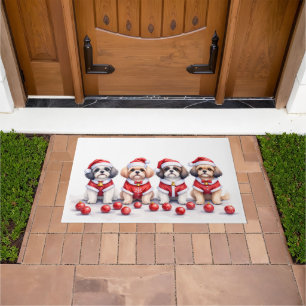 Shih Tzu Christmas Dress Santa Hat Doormat