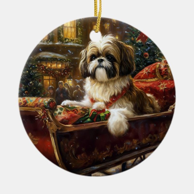 Shih Tzu Christmas Festive Season Ceramic Tree Decoration (Front)
