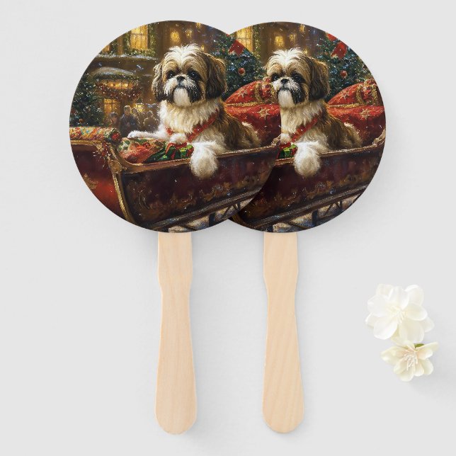 Shih Tzu Christmas Festive Season Hand Fan (Front and Back)