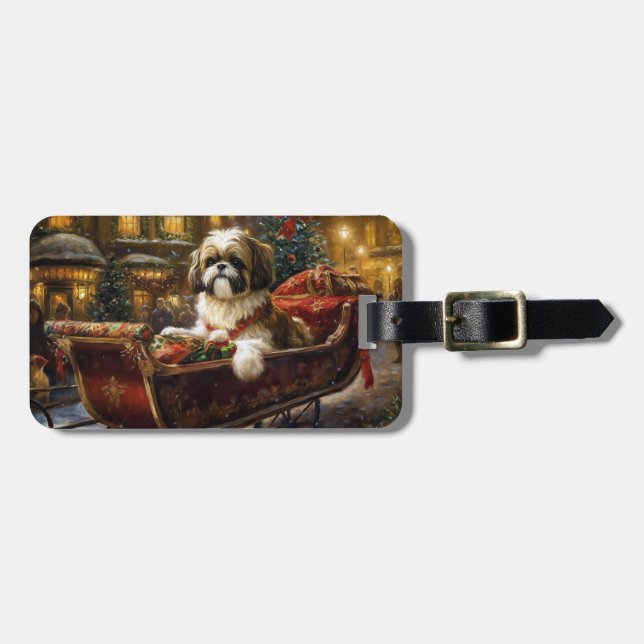 Shih Tzu Christmas Festive Season Luggage Tag (Front Horizontal)