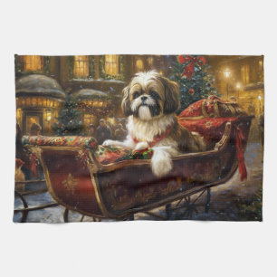 Shih Tzu Christmas Festive Season Tea Towel