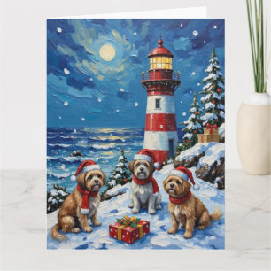 Shih Tzu Christmas Lighthouse Holiday Card