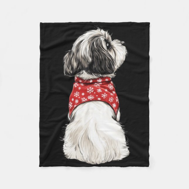 Shih Tzu Christmas Lights Dog Lover Xmas Pajama Pu Fleece Blanket (Front)