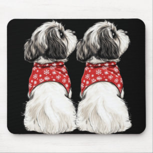Shih Tzu Christmas Lights Dog Lover Xmas Pajama Pu Mouse Pad
