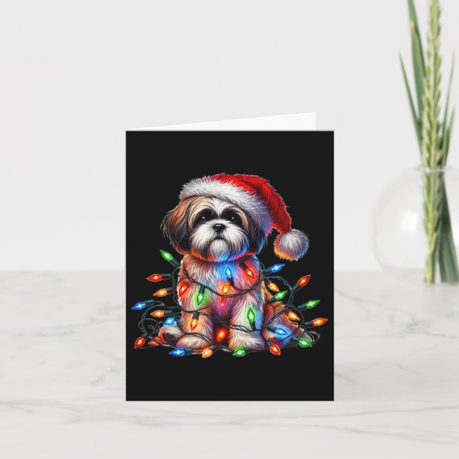 Shih Tzu Christmas Lights Santa Hat Dog Lover  Card (Front)