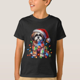 Shih Tzu Christmas Lights Santa Hat Dog Lover  T-Shirt