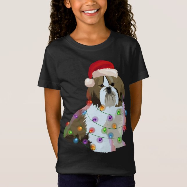 Shih Tzu Christmas Lights Xmas Dog Lover T-Shirt (Front)