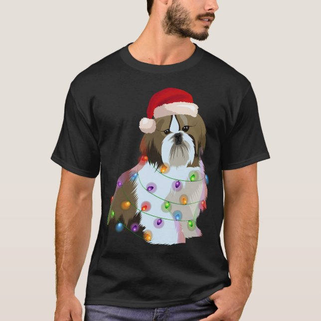 Shih Tzu Christmas Lights Xmas Dog Lover T-Shirt (Front)