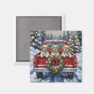 Shih Tzu Christmas Red Truck Holiday Magnet