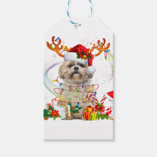 Shih Tzu Christmas Reindeer Christmas Lights Gift Tags