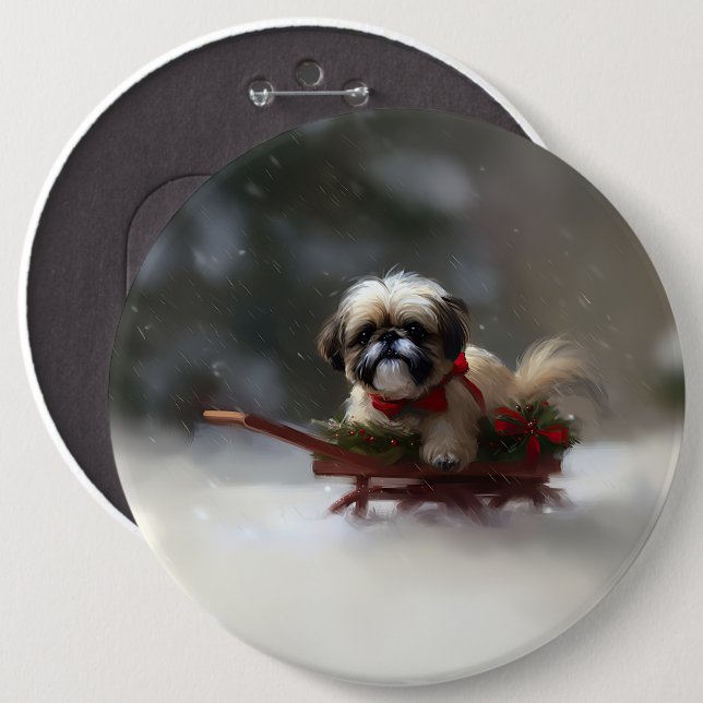 Shih Tzu Christmas snow winter 6 Cm Round Badge (Front & Back)